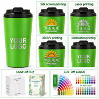 Vente en gros de gobelets à café réutilisables en acier inoxydable à double paroi de 12 oz 304 personnalisés avec couvercle anti-fuite pour les voyages en voiture