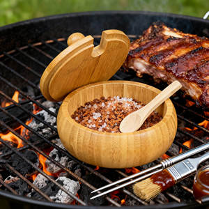 Bambú Madera Sal Especias Tarro Sal Almacenamiento Contenedor Tazón Caja Con Tapa y Cuchara - Product Image 2