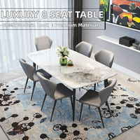 Nouvelle conception de table à manger rectangulaire moderne de luxe personnalisée, 6 chaises, 8 places, appartement, acier au carbone doré, ardoise, marbre