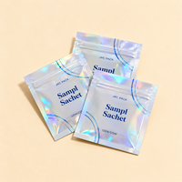 Sachet d'emballage en Mylar personnalisé imprimé holographique, plat, à trois soudures latérales, pour échantillons, mini et petit format