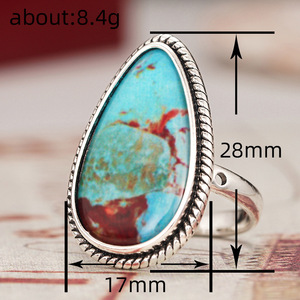 Anello Cocktail T0989 in Turchese, Pietra Naturale a Forma di Pera con Incastonatura a Castone, Gioiello Unisex alla Moda, Idea Regalo - Product Image 4