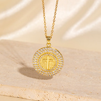Bijoux fantaisie style hip-hop en acier inoxydable plaqué or 18 carats chaîne à maillons strass zircon croix collier à breloques pour hommes