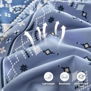 Boho màu xanh <span class=keywords><strong>Comforter</strong></span> bìa trắng hình học hoa in Duvet Bộ 3 miếng mềm chải sợi nhỏ bộ đồ giường thiết lập với dây kéo quan hệ - Product Image 2