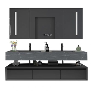 Mueble de Baño de Lujo Ligero de Silicona con Doble Lavabo, Madera Maciza Multicapa y Mármol, Diseño Impermeable de Pie - Product Image 5