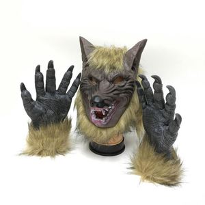 Accessoires de mascarade d'Halloween, tête de loup féroce, gants, masque en latex, ensemble de décoration, fournitures de fête - Product Image 1