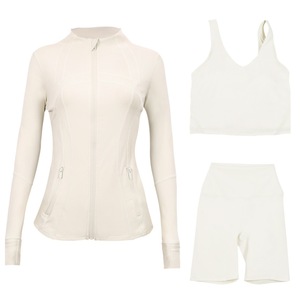 ชุดออกกำลังกายผู้หญิงเซ็กซี่ ระบายอากาศได้ดี เสื้อครอปเอวยางยืดและเลกกิ้งลายเรียบ ชุดโยคะฟิตเนส 2 ชิ้น แขนยาว - Product Image 4