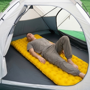Matelas pneumatique gonflable jaune avec chambre à air en TPU, lit d'air portable pliable en nylon pour le camping, l'intérieur et l'extérieur - Product Image 4