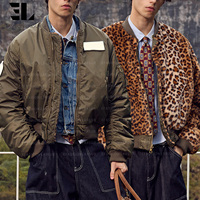 Veste bomber réversible en fausse fourrure léopard LARSUR Custom Factory, veste tactique utilitaire courte, veste de pilote en nylon satiné MA 1 MA-1