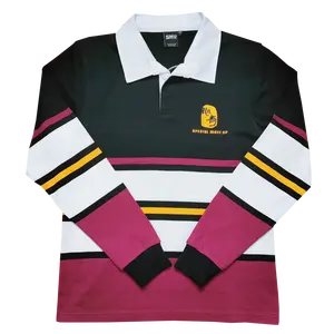 Custom Men Cotton Breathable Sports Long Sleeve Striped Rugby Sports Polo Knitted Shirt Football Jersey Wholesale