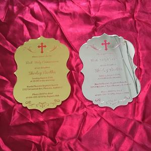 5x7 pouces miroir argenté gravé/miroir doré acrylique carte d'invitation de première <span class=keywords><strong>Communion</strong></span> - Product Image 2