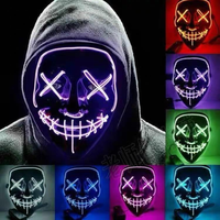 Topeng Neon Menyeramkan dengan Lampu EL Wire, Mode Menyala, untuk Dewasa, Cosplay, Pesta Rave, Hadiah Halloween, Topeng LED Menyala