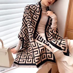 custom logo wholesale winter ladies cashmere scarves shawls designer luxury tassel pashmina stripe wool stoles scarf for women