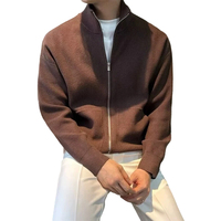 Ventes Flash Usine – Cardigan Homme Tricoté Couleur Unie avec Fermeture Éclair, Col Montant, Coupe Slim, Entièrement Zippé – Manteau Pull Homme Automne Hiver