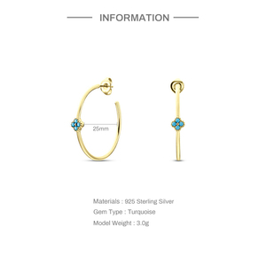 CANNER S925 Pendientes de Aro Grandes de Plata de Ley con Turquesa y Circonita en Forma de Pétalo, 25mm, Joyería para Mujer - Product Image 2