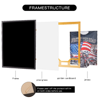 Kotak pajangan jersey kayu 60x80cm, dapat dikunci, dengan alas emas, bingkai kayu untuk kaos baseball, basket, sepak bola, hoki