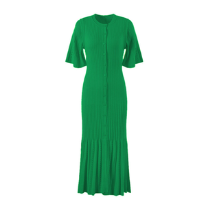 GHH11408- 2025 <span class=keywords><strong>Abito</strong></span> Lungo da Donna <span class=keywords><strong>in</strong></span> <span class=keywords><strong>Maglia</strong></span> con <span class=keywords><strong>Bottoni</strong></span> e Spacco, Maniche Corte, Vita Alta, Stile Europeo e Americano, alla Moda - Product Image 2