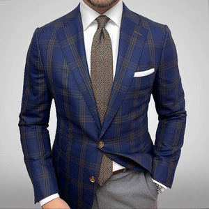 NAYIJI Fabrication Chinoise Nouveau Bleu Plat Col Revers <span class=keywords><strong>Sute</strong></span> pour Homme Quotidien Formel Vestes Plaid Spot Type Mens Maillot <span class=keywords><strong>de</strong></span> Bain - Product Image 1