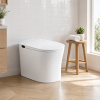 WC intelligent à poser au sol avec réservoir encastré, bidet intégré, cuvette allongée, télécommande incluse, ensemble WC monobloc pour projets de rénovation