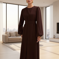 Abaya longue musulmane marron foncé, manches lanternes, 4XL, respirante, antistatique, col cœur, pour l'Aïd al-Fitr, ODM, style moyen