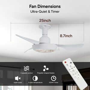 Ventilateur de plafond décoratif de 25 pouces à profil bas avec lumière LED, 3 pales en bois, télécommande, vente en gros d'usine - Product Image 2