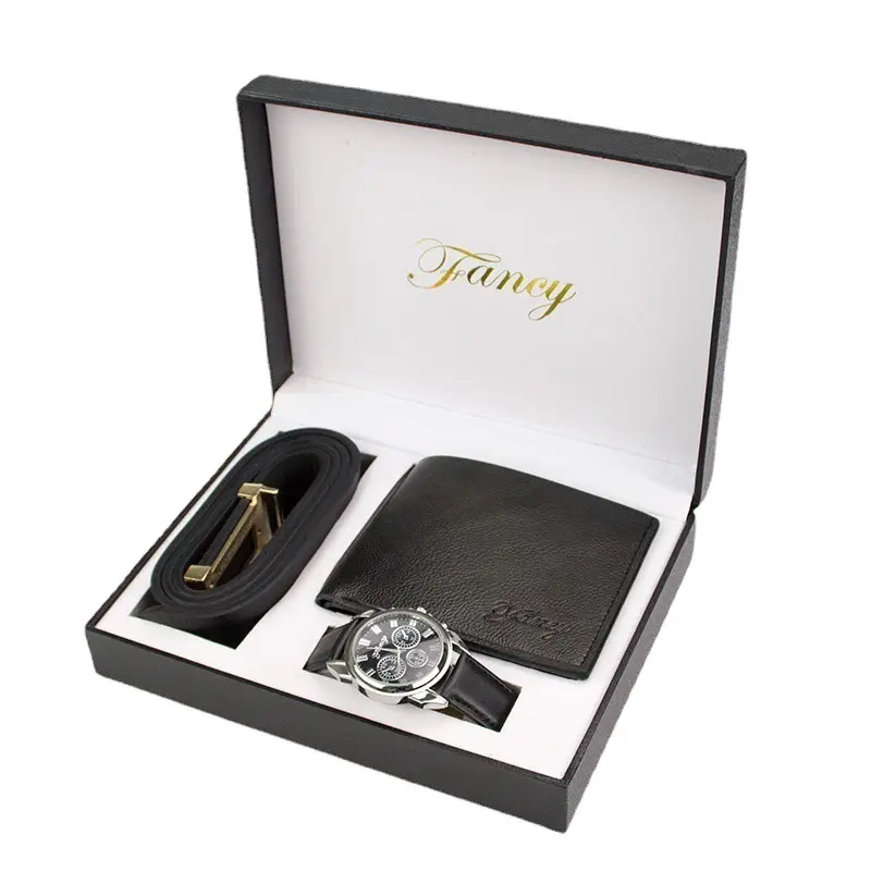 Luxury PU Leather Wallet Watch Belt Business Gift Set Promotion Corporate Gift Set for Men Husband Boyfriend