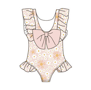 고품질 여름 해변 어린이 여자아이 프릴 수영복 핫 커스텀 꽃 리본 유아 수영복 - Product Image 2