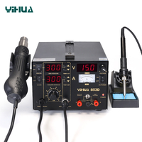 Station de retravaillage YIHUA 853D 1A 3 en 1 avec fer à souder à air chaud, alimentation électrique, pour réparation de téléphones mobiles, soudage et dessoudage.