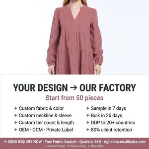 Abito Mini a Strati con Scollo a V e Colletto alla Coreana, Stile Bohémien, Manica Lunga, Produzione OEM per Donna, <span class=keywords><strong>Autunno</strong></span> - Product Image 1