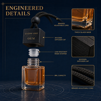 Diffuseur de parfum pour voiture personnalisé en verre suspendu avec bouchon en bois, logo personnalisé, couleur et parfum sur mesure, OEM, ODM, marque privée, vente en gros, cadeau
