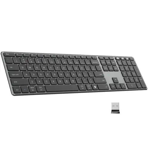 Wireless Bluetooth Keyboard Full Size, Quiet Slim Multi-Device USB Rechargeable Cordless QWERTY Keyboard with Number Pad