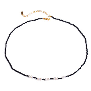 Pearl And Black Crystal Beaded Necklace Imitation Pearl Round Party Jewelry For Women - Product Image 5