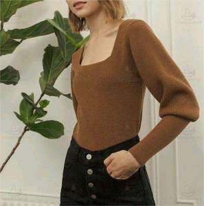 Breigoedfabrikant <span class=keywords><strong>2026</strong></span> op maat gemaakte dames gebreide trui van merinowol en kasjmier met geribbelde breiwerk en vierkante kraag - Product Image 4