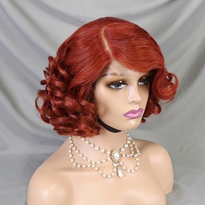 Parrucca Bob Corta Ricci Crespi Elegante con Pizzo Frontale, in Capelli Umani Indiani Grezzi, con Mèches Marroni e Onde Acqua, con Chiusura in Pizzo, per Donna - Product Image 5