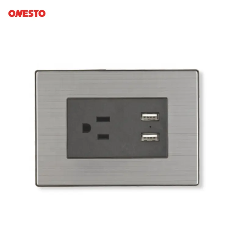 Enchufe de pared de alta calidad, USB 2 enchufes, enchufes de placa de aluminio gris estándar de EU US IT