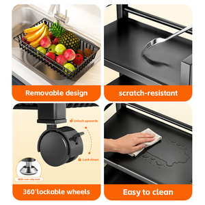 Carrello Porta Microonde in Metallo a 3/4/5 Ripiani con Cestelli Rimovibili, Ruote Bloccabili e Maniglia per Cucina, Soggiorno, Ufficio - Product Image 4