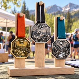 Médailles de marathon et de course personnalisées 10K 21K 50K, récompenses pour les coureurs de trail avec rubans tissés, fabricant de médailles OEM ODM - Product Image 2