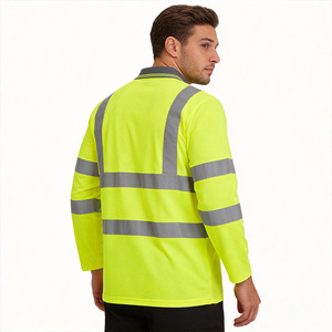 T-shirts de travail de construction à logo personnalisé haute visibilité, respirants, à manches longues, polos de sécurité haute visibilité pour hommes avec réflecteurs - Product Image 6