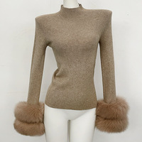 L'automne se vend bien. Pull en tricot à porter en dessus ou en dessous, avec manches amovibles en fourrure de renard, col semi-montant, coupe ajustée, haut de base pour femme