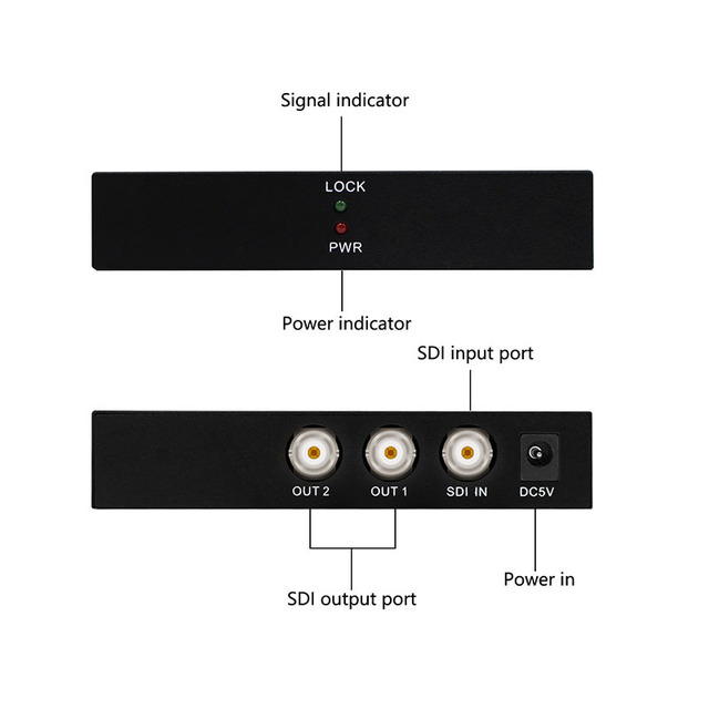 SDI Splitter Distributor 1 Minute 2 1X2 Extended HD in and Out Support SDHD3G-SDI Made in China