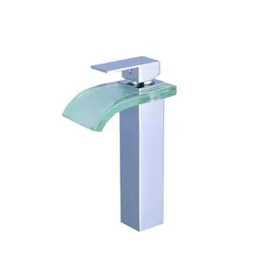 Unique Design Glass Water Taps Stainless Steel Bathroom Basin Faucet Single Waterfall Hot and cold