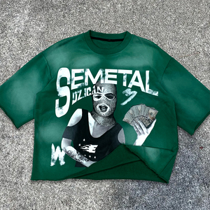 Camiseta Casual de Algodón de Corte Recto para Hombre, Personalizada con Gráficos Impresos, de Algodón Grueso Lavado, Fabricante de Camisetas - Product Image 1
