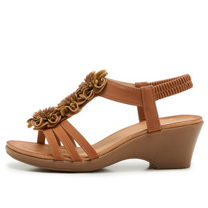 Sandalias Romanas de Plataforma para Mujer, Tacón de 5 cm, con Tiras Florales, Cómodas para Verano, Primavera y Otoño, con Banda Elástica, Color Marrón, Albaricoque y Negro - Product Image 5