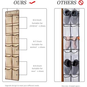 Organisateur de chaussures à suspendre sur la porte, 12 poches en filet, rangement de chaussures suspendu pour placard, beige - Product Image 2