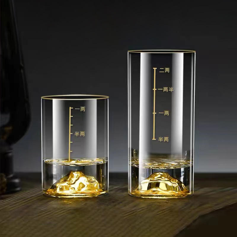 Gold Foil Mountain Glass Liquor Cup, Scale Wine Glass Set, Round Horn ...