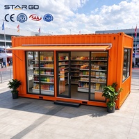 Kiosque mobile de vente de nourriture de rue en conteneur préfabriqué commercial de 20 pieds avec auvent hydraulique et comptoir en acier inoxydable de qualité alimentaire