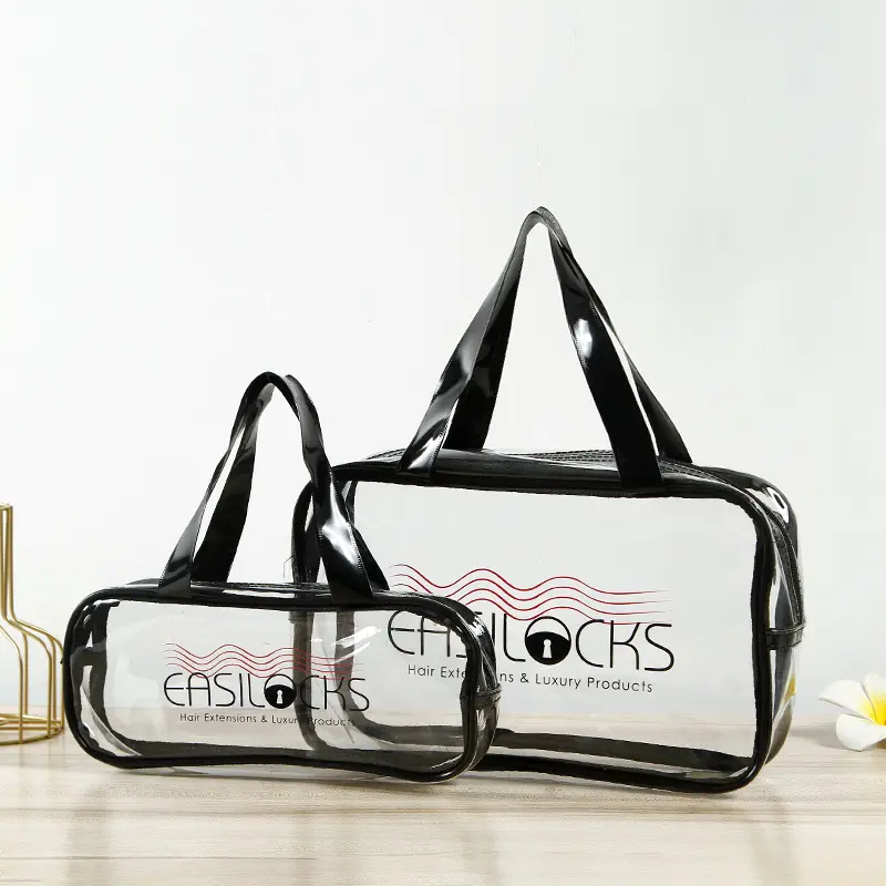 Accept Custom Logo Transparent Vinyl Waterproof Beach Zipper Cosmetic Bag Pouch Clear PVC Toiletry Bag With Handle