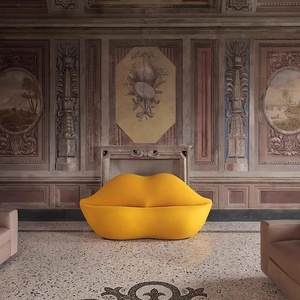 Sofá de Salón de Diseño Moderno <span class=keywords><strong>en</strong></span> Forma de Labios, Tapizado <span class=keywords><strong>en</strong></span> Terciopelo, Color Dorado, Rosa y Rojo, Sofá <span class=keywords><strong>en</strong></span> Forma de Beso - Product Image 4