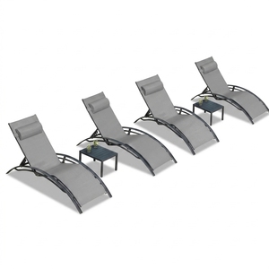 Chaise longue de piscine et de plage, ensemble de mobilier complet, cadre en aluminium antirouille, oreiller de nuque amovible, chaise inclinable d'extérieur - Product Image 1