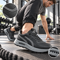 Baskets décontractées à lacets en cuir synthétique respirant avec coussin d'air pour la marche quotidienne, gris et noir, pour hommes (tailles US/EU)