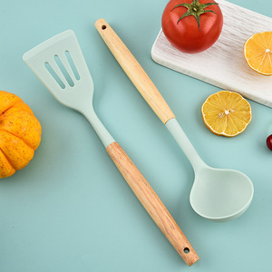 Wholesale 12 Pcs Kitchen Cooking Utensil Holder Baking Gadget Nonstick Silicone Spatula <strong>Kitchenware</strong> with Wood Handle - Product Image 5